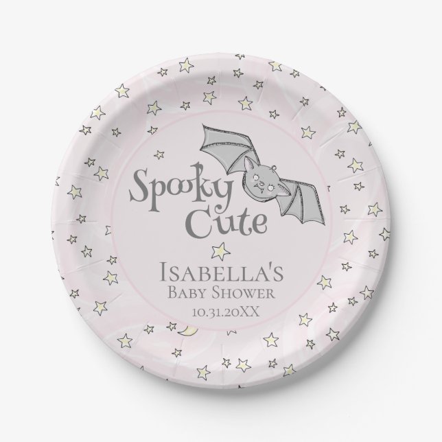 Assiettes En Carton Pink Batty, Stars & Moons Éffrayant mignon (Devant)