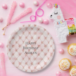 Assiettes En Carton Pink Blush Gold Tufts Anniversaire