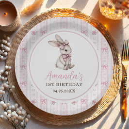 Assiettes En Carton Pink Bow Bunny Vintage Rabbit 1st Birthday
