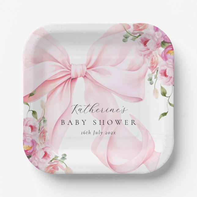 Assiettes En Carton Pink Bow Floral  (Recto)