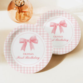 Assiettes En Carton Pink Bow preppy Coquette 1er anniversaire