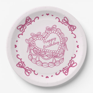 Assiettes En Carton Pink Bow Retro Coquette gâteau Coquette Anniversai