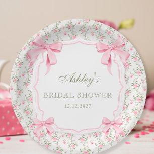 Assiettes En Carton Pink Bow She's Tying the Knot Fête des mariées