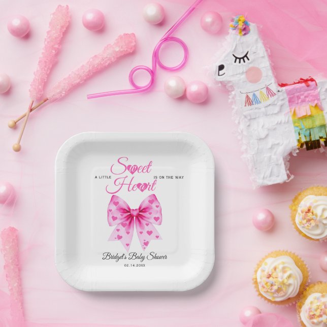 Assiettes En Carton PInk Bow Sweetheart girl Valentine's Baby shower  (Fête)