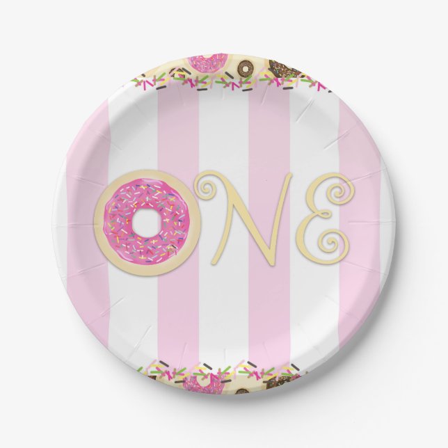 Assiettes En Carton Pink Brown Sprinkts ONE 1st Birthday Party (Devant)