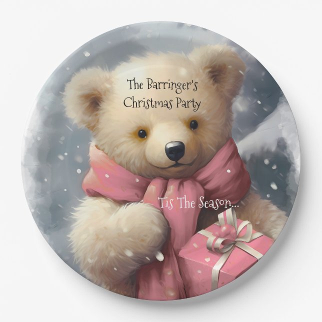 Assiettes En Carton Pink Christmas Bear (Devant)