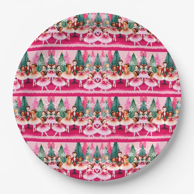Assiettes En Carton Pink Christmas Nutcracker Ballerina Anniversaire d (Devant)