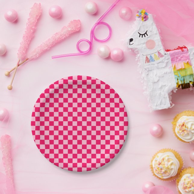 Assiettes En Carton Pink Combination Classic Checkerboard par STaylor (Fête)