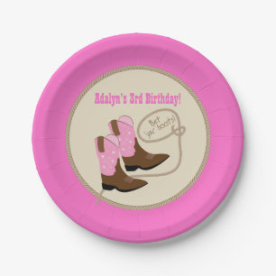 Assiettes En Carton Pink Cowgirl Boots Western Anniversaire