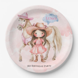 Assiettes En Carton Pink Cowgirl Horse 00e fête d'anniversaire