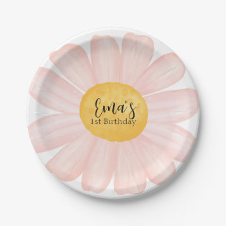 Assiettes En Carton Pink Daisy 1er anniversaire