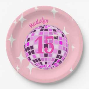 Assiettes En Carton Pink Disco Ball Sweet Quinze Anniversaire