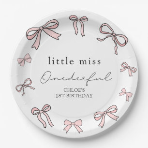 Assiettes En Carton Pink Doodle Bow Baby Girl 1er anniversaire