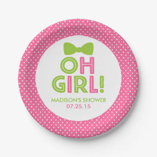 Assiettes En Carton Pink et Lime Green Oh Girl Polka Dot Plates