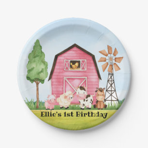 Assiettes En Carton Pink Farm Barnyard Plaques d'anniversaire