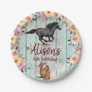 Assiettes En Carton Pink Floral Anniversaire Cheval fête d'anniversair