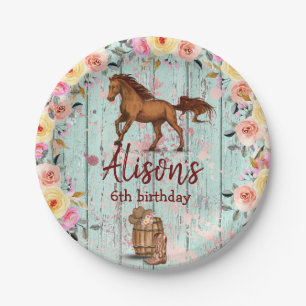 Assiettes En Carton Pink Floral Anniversaire Cheval fête d'anniversair
