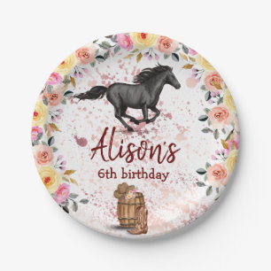Assiettes En Carton Pink Floral Anniversaire Cheval fête d'anniversair