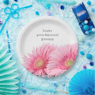 Assiettes En Carton Pink Gerbera Daisies Élégante Photographie Anniver