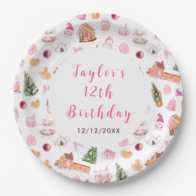 Assiettes En Carton Pink Gingerbread House Birthday Party (Devant)