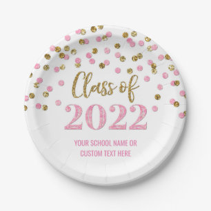 Assiettes En Carton Pink Gold Confetti Graduation 2022