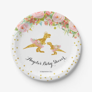 Assiettes En Carton Pink Gold Dino Girl Baby Show Plaques de papier po