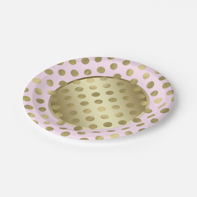 Assiettes En Carton Pink Gold Dot fête d'anniversaire (Angle)