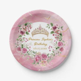 Assiettes En Carton Pink Gold Fairytale Princess Crown
