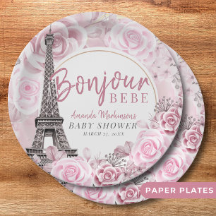 Assiettes En Carton Pink Gold Floral Bonjour Bebe Baby shower