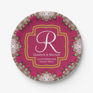 Assiettes En Carton Pink Gold Lacy Monogramme énergie vive