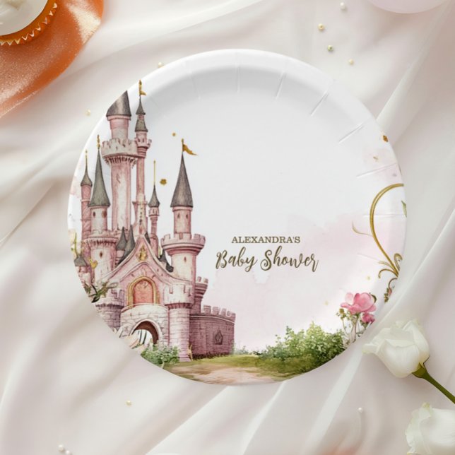 Assiettes En Carton Pink Gold Little Princess Royal Castle Baby Shower (Créateur téléchargé)