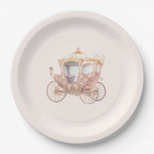 Assiettes En Carton Pink Gold Princess Carriage Fairytale Anniversaire