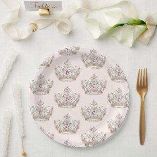 Assiettes En Carton Pink Gold Princess Crown Fairytale Anniversaire
