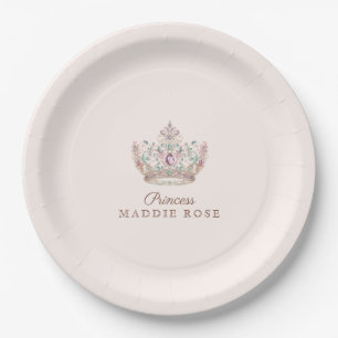 Assiettes En Carton Pink Gold Princess Crown Fairytale Anniversaire