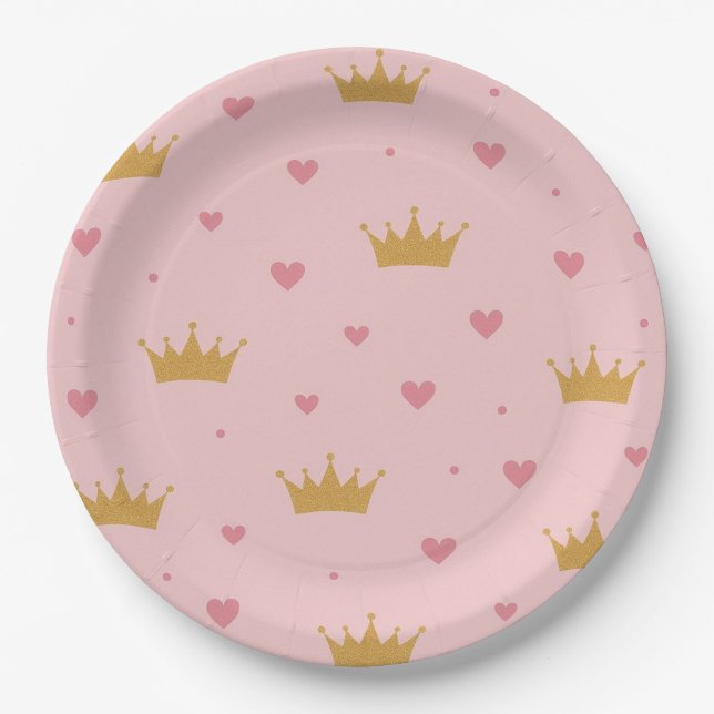 Assiettes En Carton Pink & Gold Princess Pattern Paper Plate (Devant)