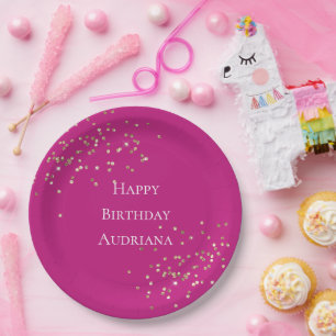 Assiettes En Carton Pink Gold Sparkle Confetti Anniversaire