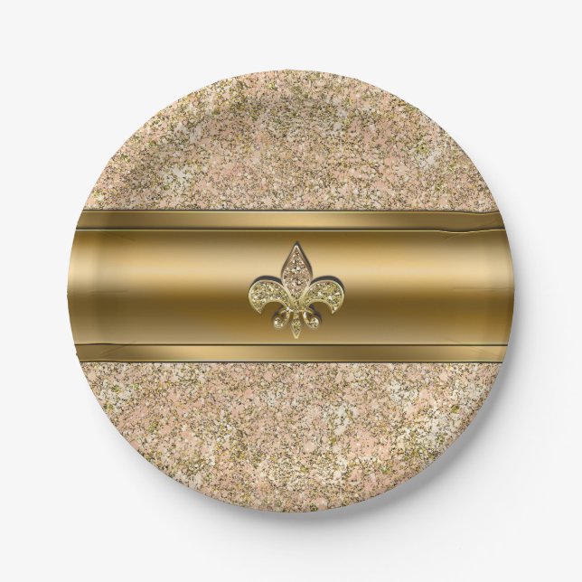 Assiettes En Carton Pink & Gold Sparktery Fleur de lis (Devant)