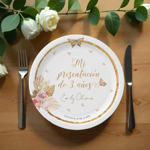 Assiettes En Carton Pink Gown Girl Mi Presentación de 3 Años Espagnol