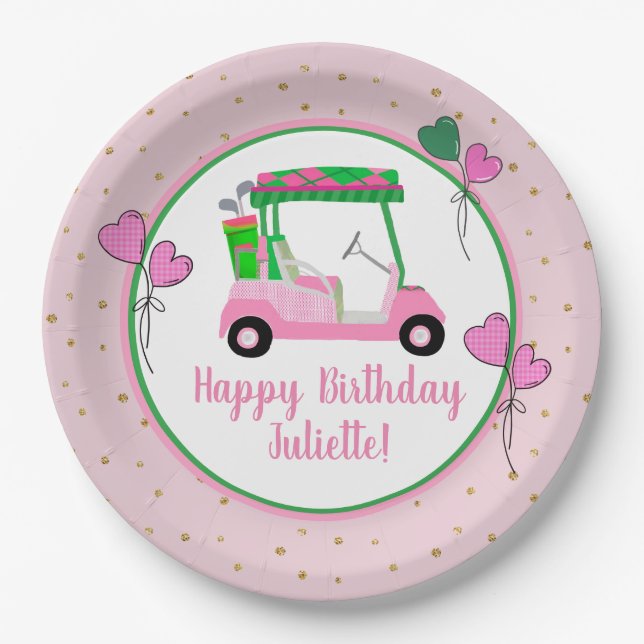 Assiettes En Carton Pink & Green Golf Thème Fête Personnalisée (Devant)