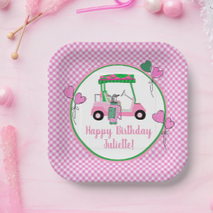 Assiettes En Carton Pink & Green Golf Thème Fête Personnalisée
