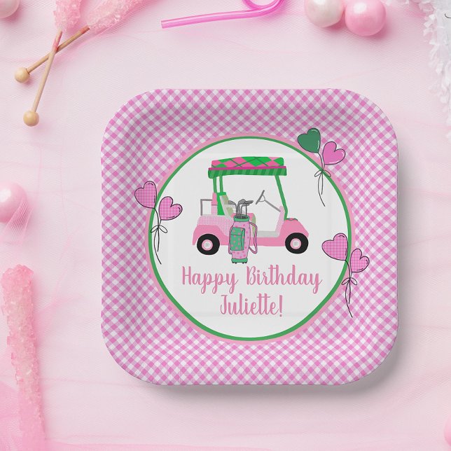 Assiettes En Carton Pink & Green Golf Thème Fête Personnalisée (Créateur téléchargé)