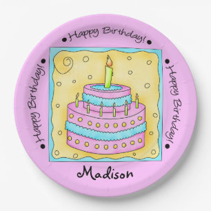 Assiettes En Carton Pink Happy 1st Birthday Cake Name Personnalisé
