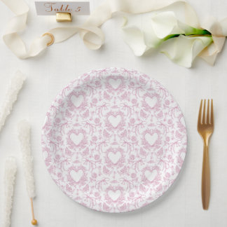 Assiettes En Carton Pink Hearts Vintage Baby Shower