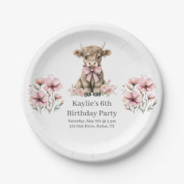 Assiettes En Carton Pink Highland Cow fête d'anniversaire