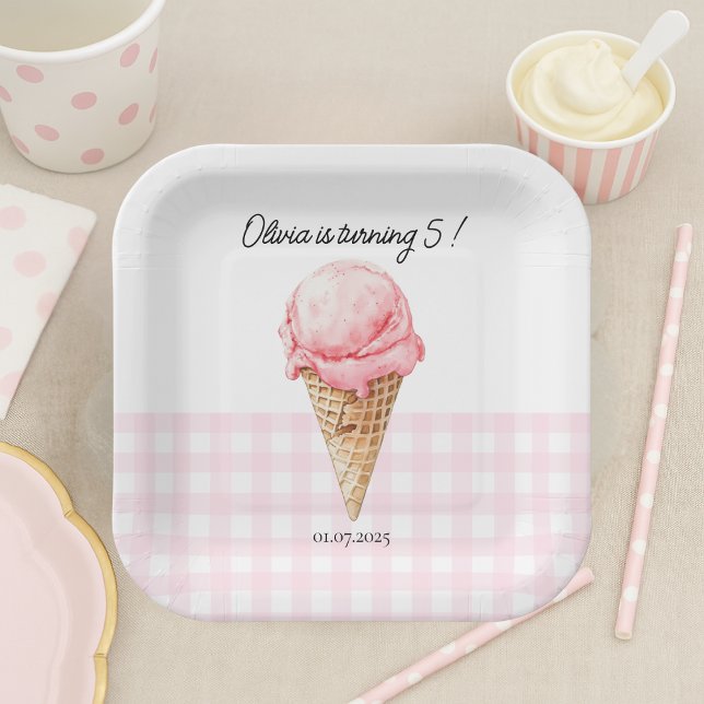 Assiettes En Carton Pink Ice Cream Cone Birthday Party (Créateur téléchargé)