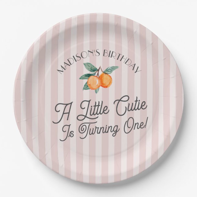 Assiettes En Carton Pink Little Cutie Pastel Citrus Anniversaire (Devant)