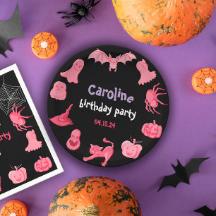 Assiettes En Carton Pink noir Halloween fête d'anniversaire Papier Pla