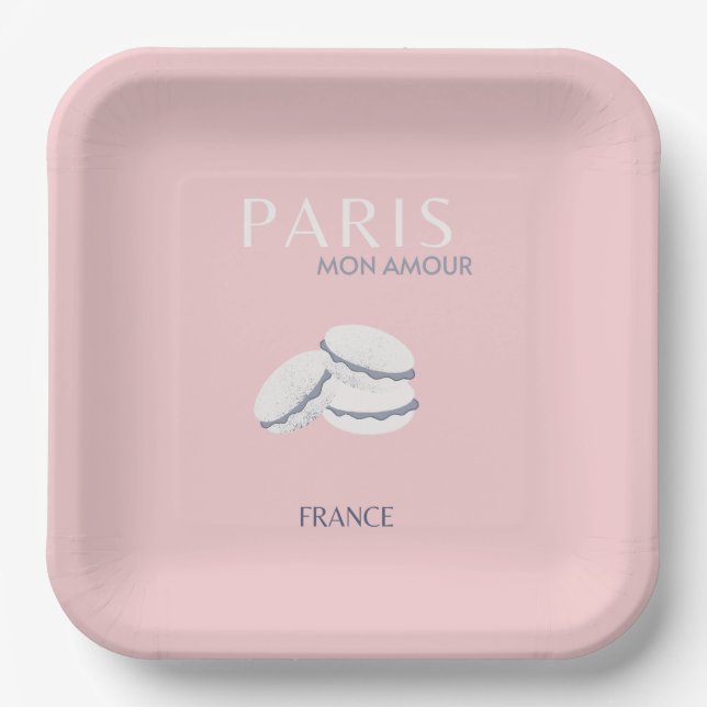 Assiettes En Carton Pink Paris Travel Art Pastel Preppy Macarons (Recto)