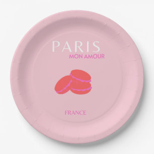 Assiettes En Carton Pink Paris Travel Art Preppy Macarons