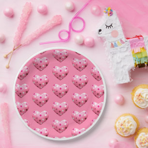 Assiettes En Carton Pink Polka Dot Heart Baby Girl Douche